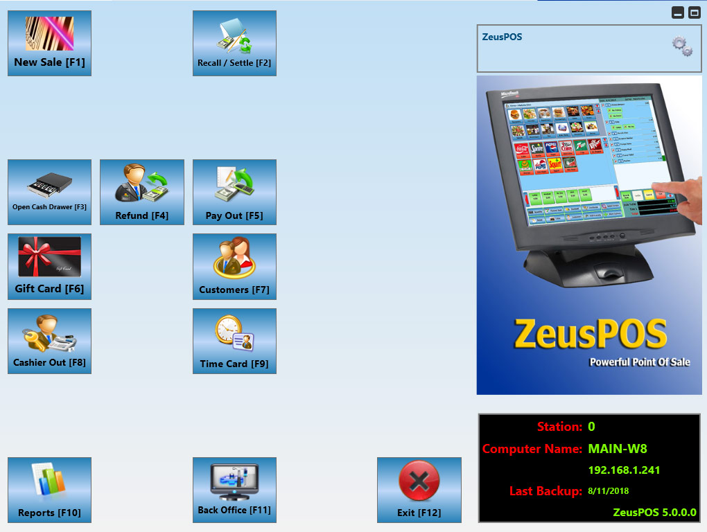 ZeusPOS Retail Main Screen