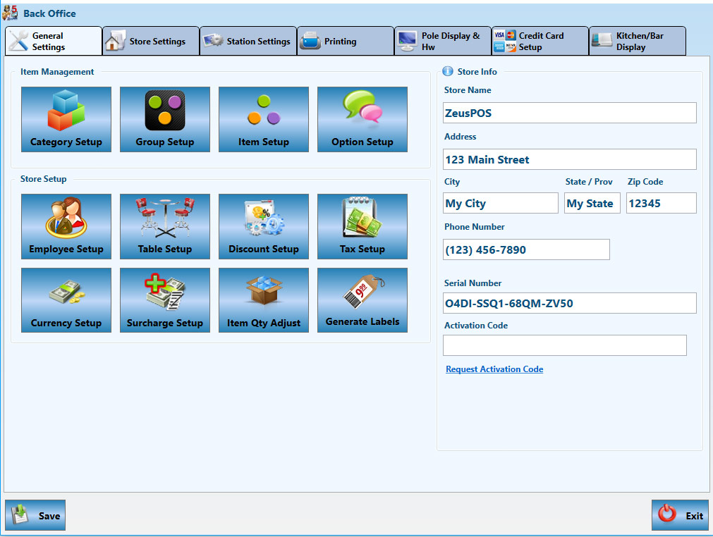 Back Office Screen