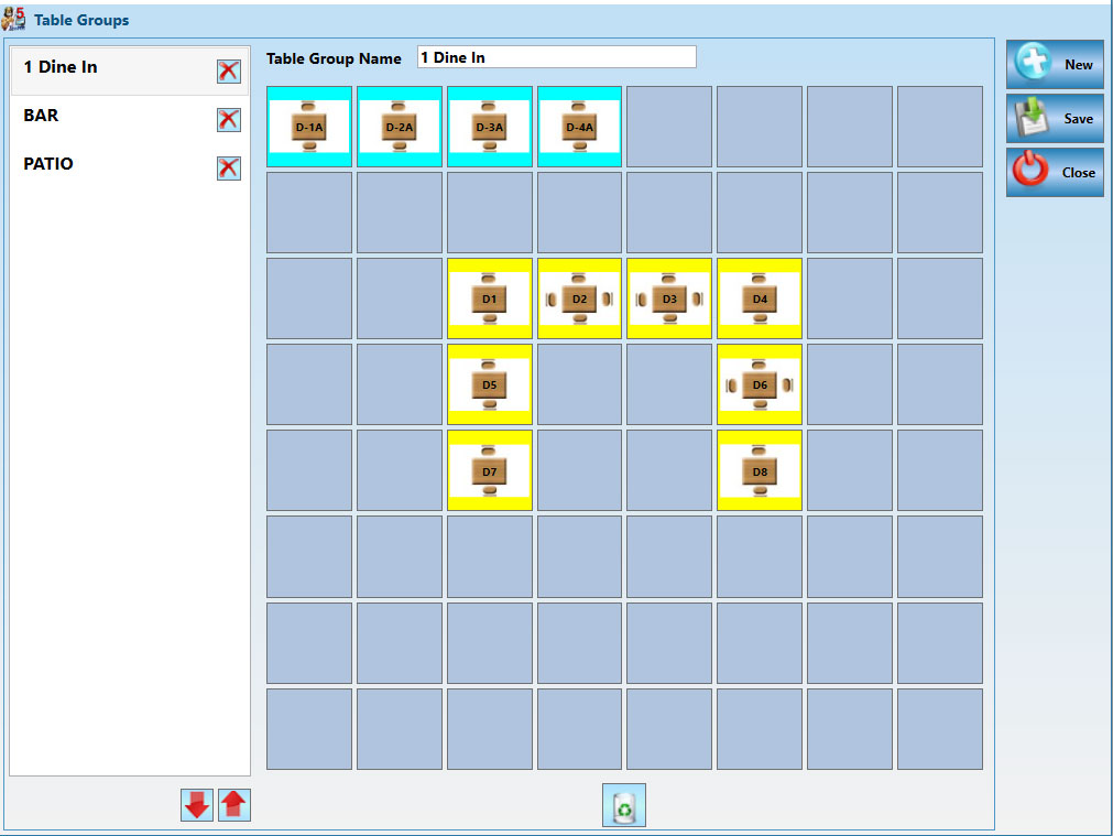 Table Setup Screen