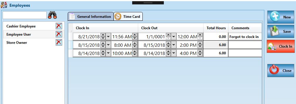 Time Card Edit Screen