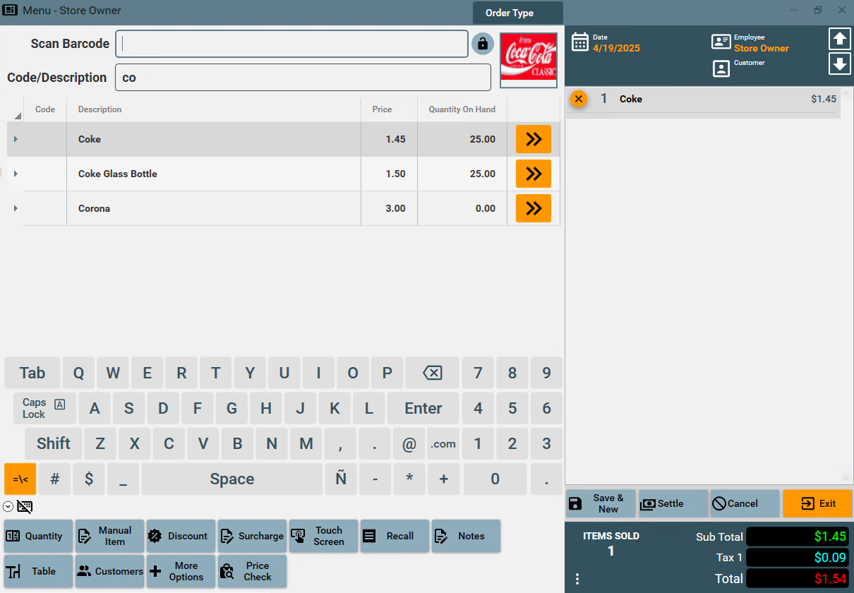 Order Entry Screen