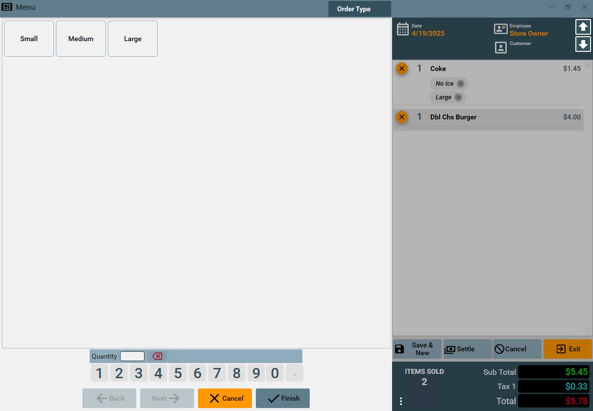 Item Setup Screen