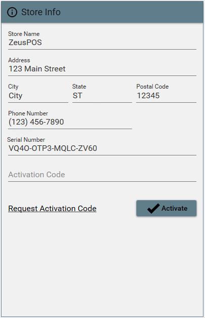 Store Info Screen