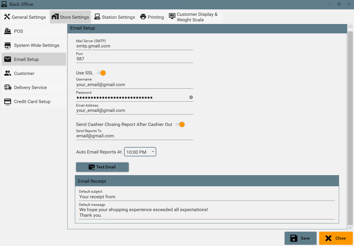 Item Setup Screen