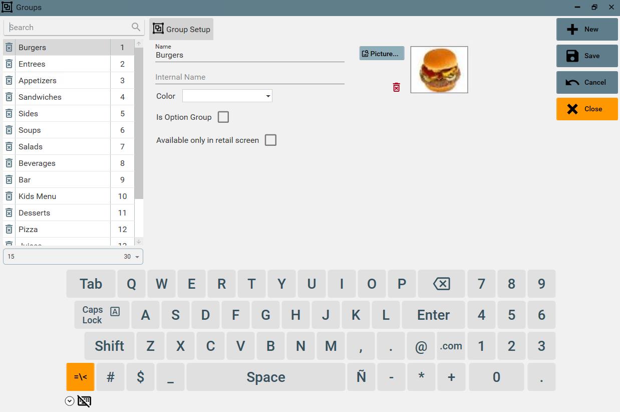 Group Setup Screen