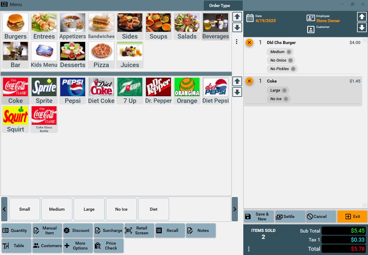 Order Entry Screen