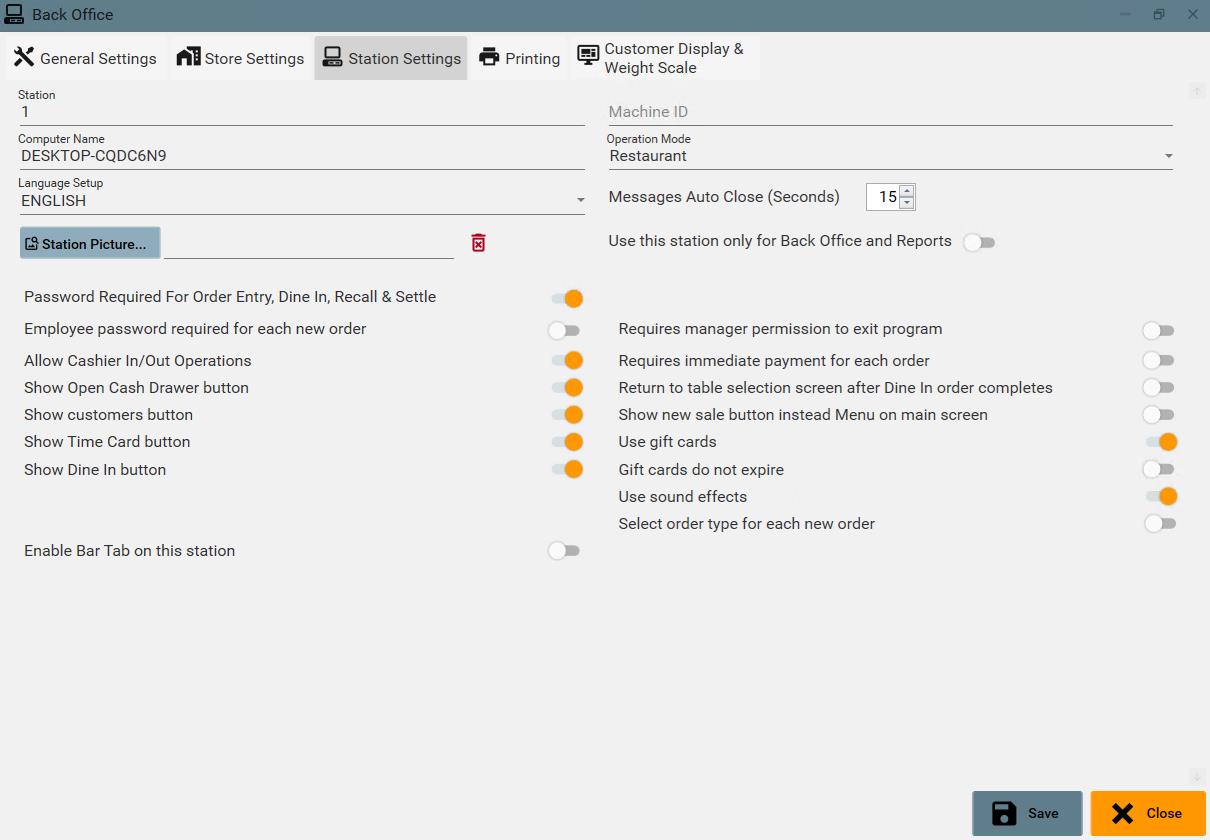 Item Setup Screen