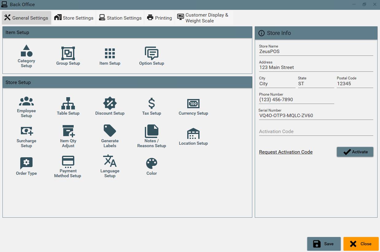 Back Office Screen
