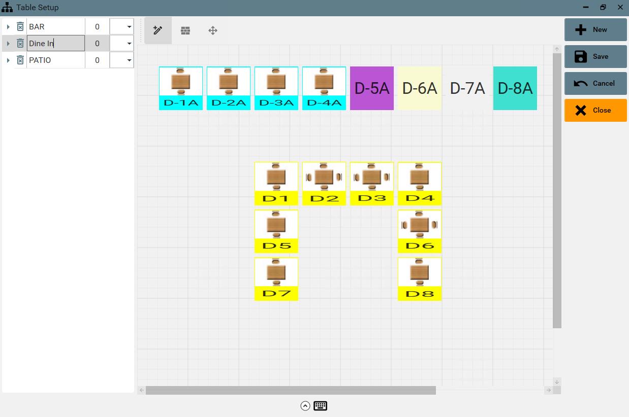 Table Setup Screen